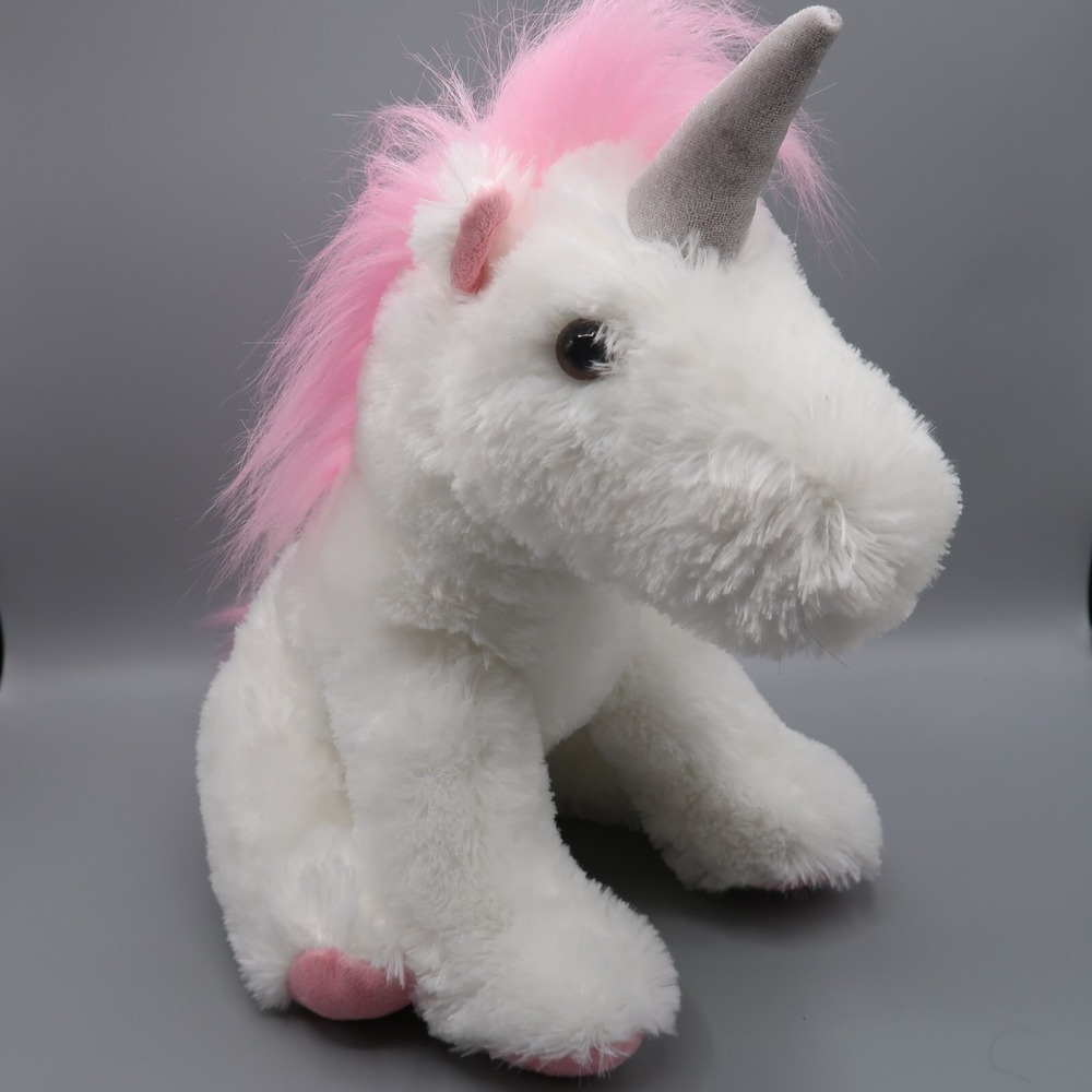 Aurora‎ White Unicorn Pink Main 12 In Plush Stuffed Animal Sitting